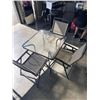 Image 1 : GLASS PATIO TABLE AND 3 FOLDING CHAIRS
