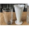 Image 2 : 2 LARGE HEAVY CRYSTAL VASES AND MILK GLASS VASE