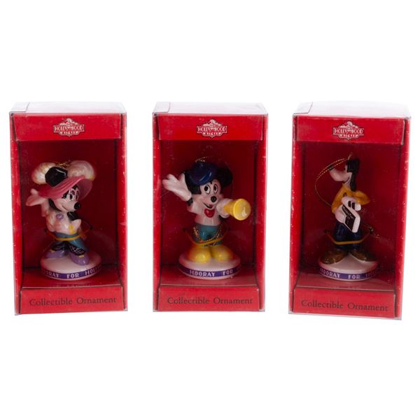 Three "Hooray for Hollywood” Mickey and Friends Ornaments.