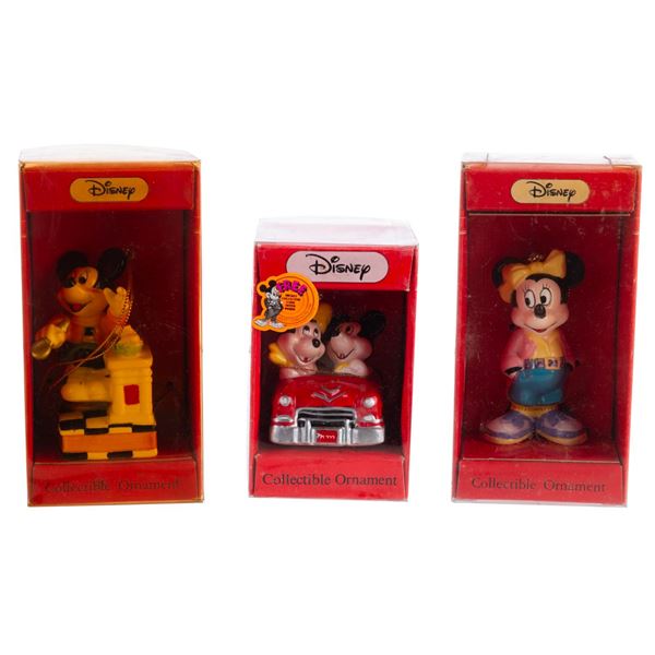 Three "Blast to the Past” Mickey and Minnie Ornaments.