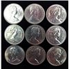 Image 2 : Lot Of 9 1972 Canadian Nickel Silver Dollars