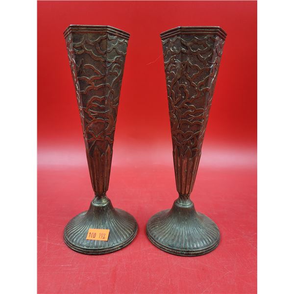 Pair of VTG Metal Art Deco-Style Antelope Vases