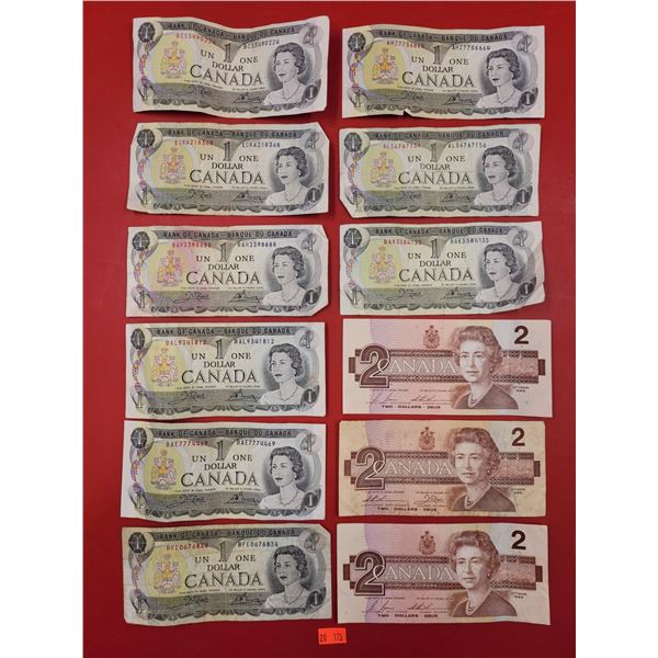 Lot Of VTG Bank Of Canada $1 & $2 Bills