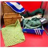 Image 1 : Lot Of Crochet Pieces, Yarn & Wooden Whickered Storage Basket