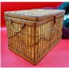 Image 2 : Lot Of Crochet Pieces, Yarn & Wooden Whickered Storage Basket