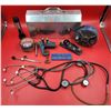 Image 1 : Miscellaneous Lot w/ Wood Plane, Ideal Wire Reel, Stethoscopes, Metal Toolbox, & More