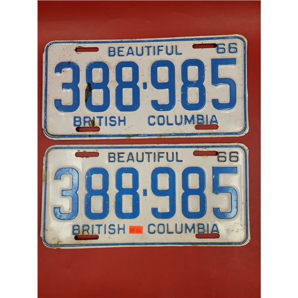 Matching 1966 British Columbia License Plate Set