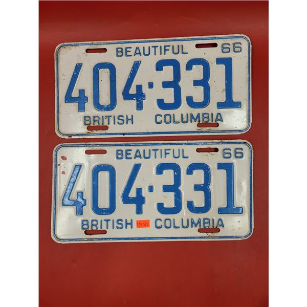 Matching 1966 British Columbia License Plate Set