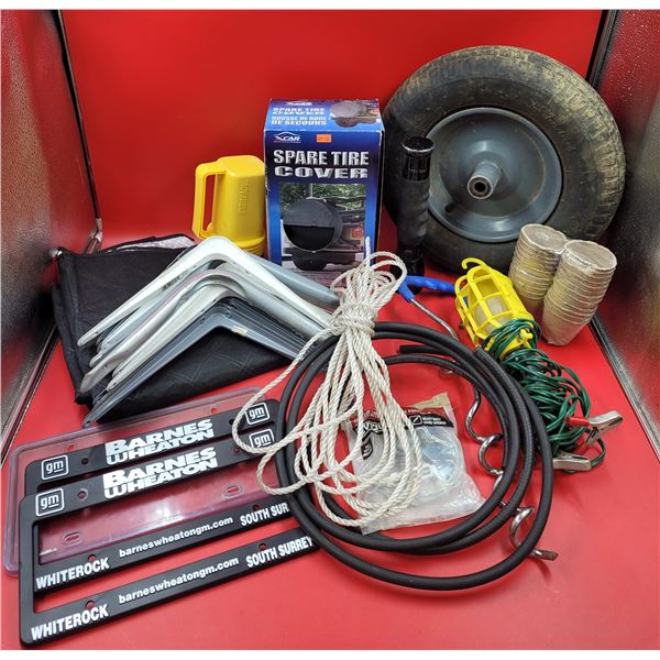 Tool & Vehicle Lot w/ Work Light, Spare Tire Cover, License Plate Covers, Shelf Brackets, & More
