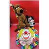 Image 1 : 3 VTG Plush Toys w/ Scooby-Doo, Mickey Mouse, & Clown