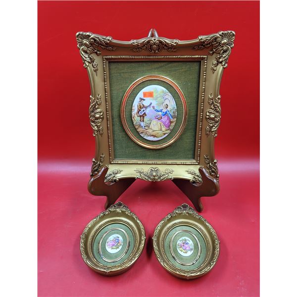 3 VTG B&S Creations Porcelain Medallion Art Pieces