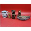 Image 1 : Collectibles Lot w/ Handcrafted Bear Figures, Birch Bark Canoe, & Sulphur Mountain Mug