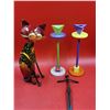 Image 1 : Metal Art Lot w/ Multi-Colored Candlesticks, Cat Sculpture, & More