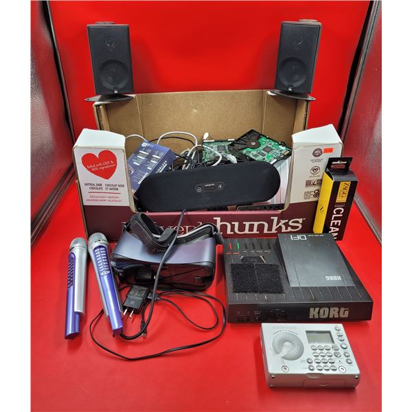 Electronics Lot w/ Speakers, Samsung VR Headset, Microphones, & More