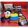 Image 1 : Book, Game, & Collectibles Lot w/ Batman Mug, Hogwarts Hat, Star Wars Books, Minion Trouble, & More