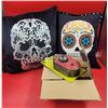 Image 1 : Halloween Lot w/ 2 Skull Throw Pillows, Eyeball Doorbell, & 3 Assorted Mugs