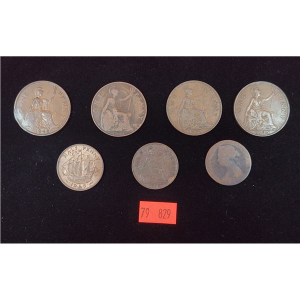 7 Antique British Copper Coins