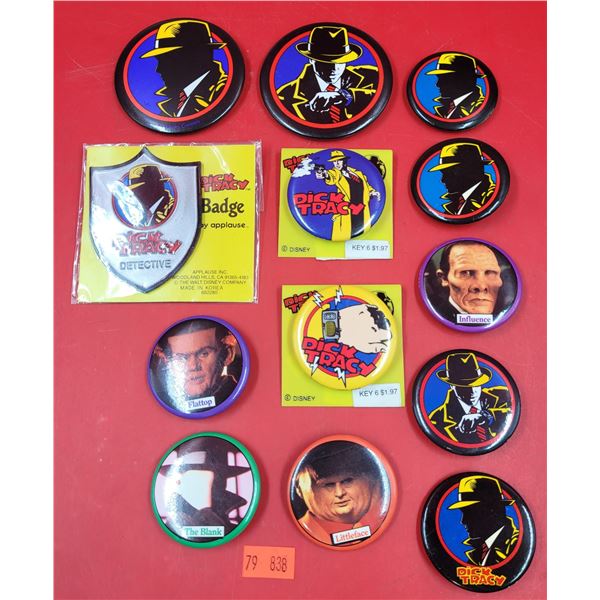 Collection of 13 VTG Dick Tracy Pins/Badges