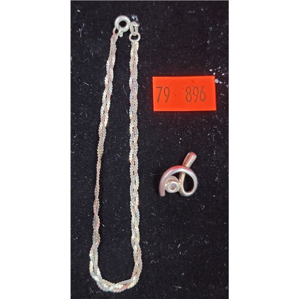 Sterling Bracelet & Sterling Diamond Style Pendant