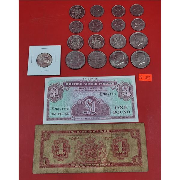 Lot Of VTG Coins & 2 Old Banknotes