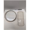 Image 1 : Nugu set of two each large round curve edge bowls/small rectangular platters # light sand