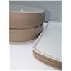 Image 2 : Nugu set of two each large round curve edge bowls/small rectangular platters # light sand