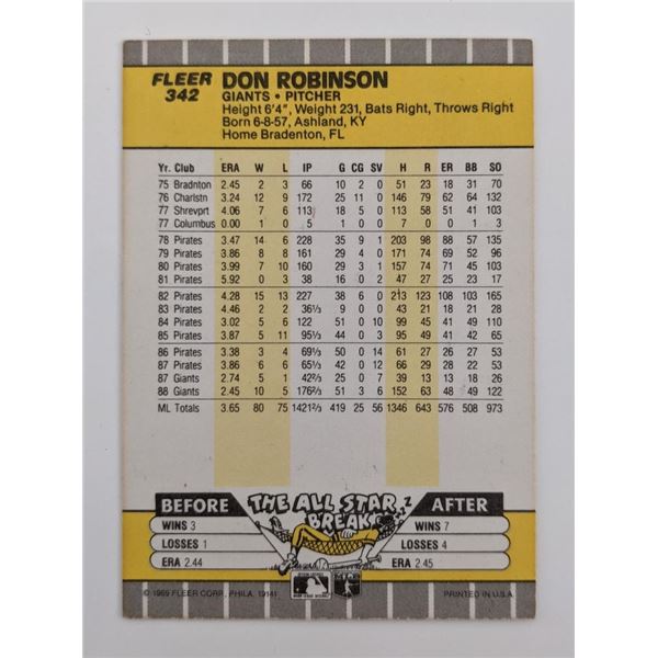 Don Robinson Signed Baseball Trading Card - Fleer #342 1989