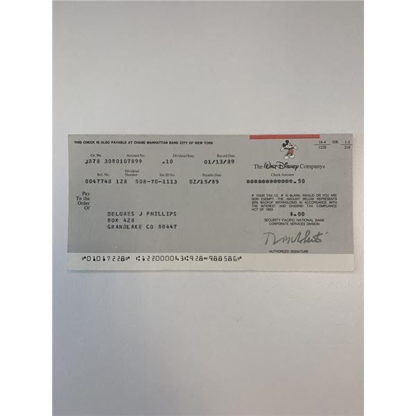 Walt Disney stock dividend check