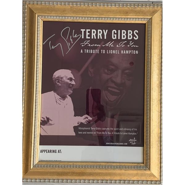 Terry Gibbs signed concert poster in custom frame