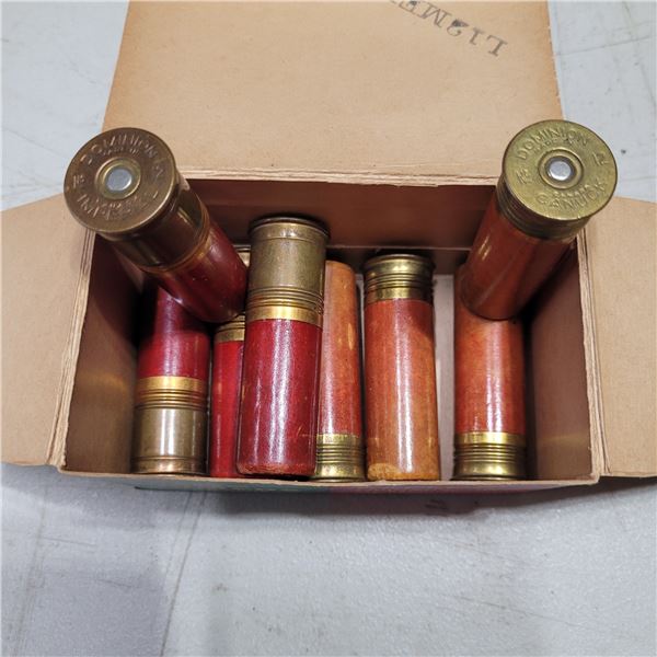 8 Vintage 12ga Dominion Lead Shotshells in Collectible CIL Box