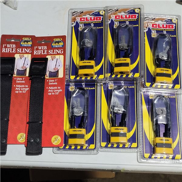 6 The Club Security Locks &  2  1" Nylon Slings