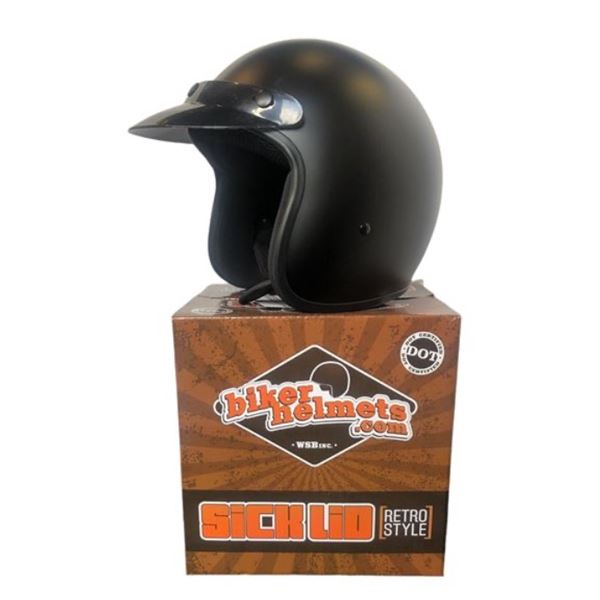 Sick Lid Retro Style Flat Black Dot Certified Biker Helmet, size XS (new in box)