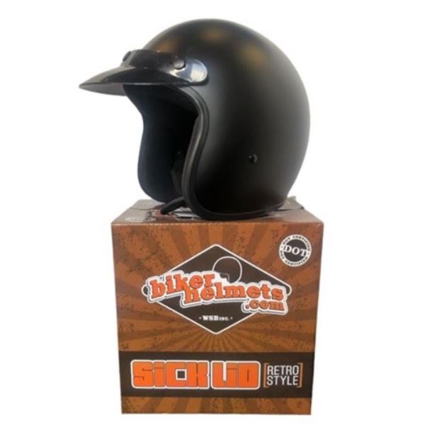 Sick Lid Retro Style Flat Black Dot Certified Biker Helmet, size XXL (new in box)