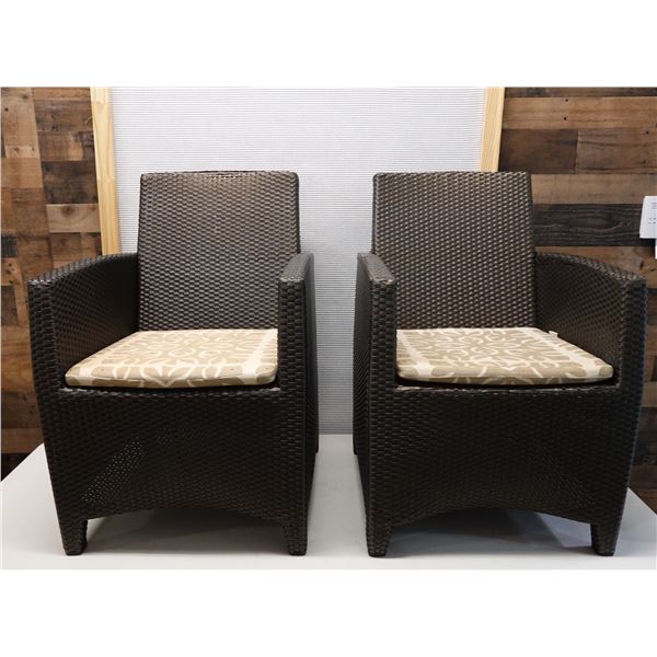 Pair of JANUS et Cie Woven Patio Lounge Chairs, Approx. 22"W, 34.5"H, 19" D (some wear & tear)