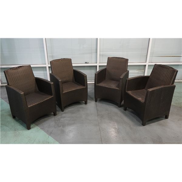 Qty 4 JANUS et Cie Woven Patio Lounge Chairs, 22"W, 34.5"H, 19" D (More Wear & Tear)