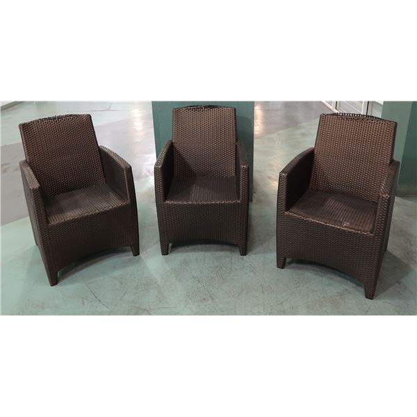 Qty 3 JANUS et Cie Woven Patio Lounge Chairs, 22"W, 34.5"H, 19" D (More Wear & Tear)