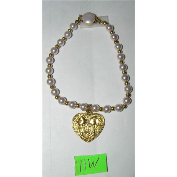 Vintage Mickey Mouse brass and pearl bracelet