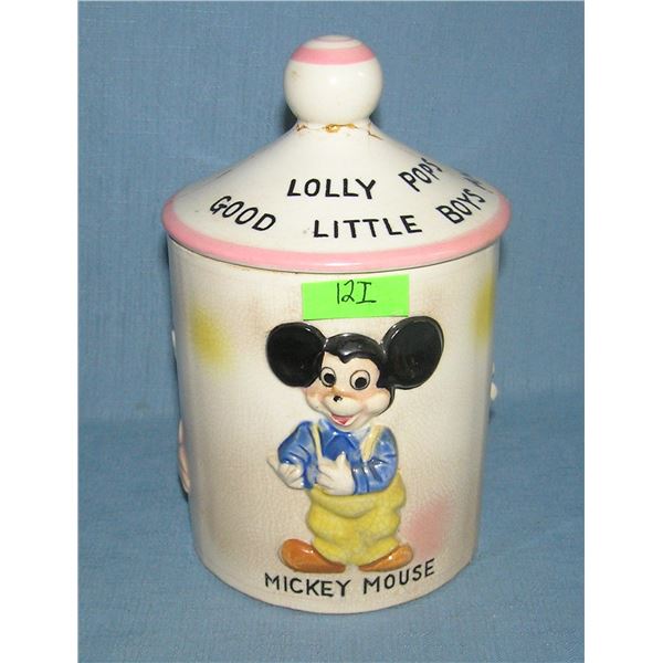 Great early Lollipop container all porcelian featuring Mickey Mouse, Dondald Duck and Ludwig Von Dra