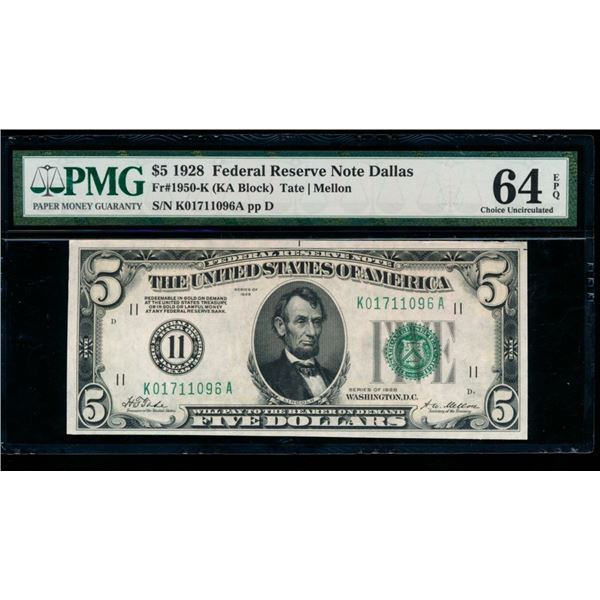 1928 $5 Dallas FRN PMG 64EPQ