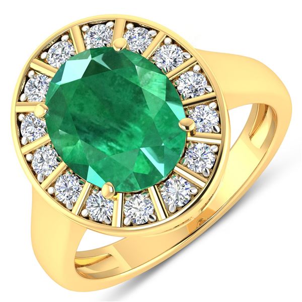 14KT Yellow Gold 3.14ct Zambian Emerald and Diamond Ring