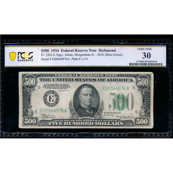 1934 $500 Richmond FRN PCGS 30