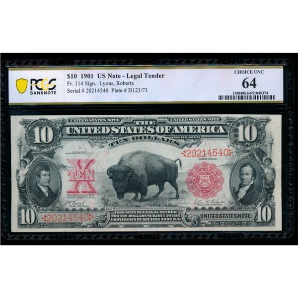 1901 $10 Bison Legal Tender Note PCGS 64