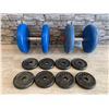 Image 1 : Lot of Weights Plus 2 Barbells 4 York 4.5 Kg Weights 8 - 2.1/2 Lbs Weights