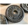 Image 2 : Lot of Weights Plus 2 Barbells 4 York 4.5 Kg Weights 8 - 2.1/2 Lbs Weights