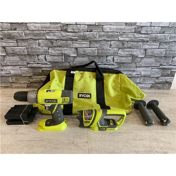 Ryobi Cordless 1/2' Drill Flashlight And Bag  And 2 Handles Works