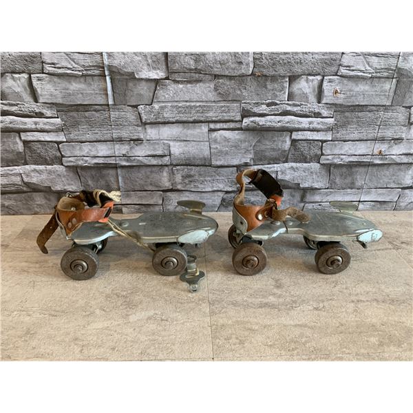 Vintage Dominion Metal Wheeled Roller Skates Complete With Adjusting Key