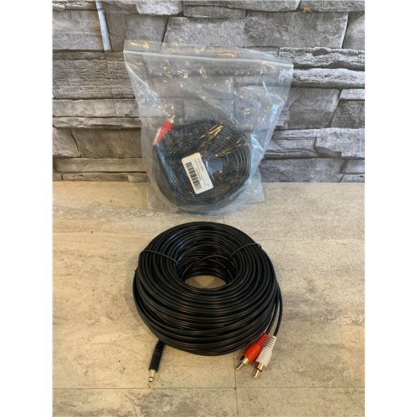 Lot of 2 -3.5mm RCA Audio Cables - 75ft and 100ft Cables