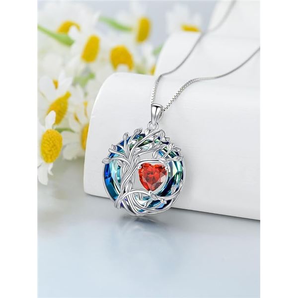 TOUPOP Jewelry - Sterling Silver 925 Tree of Life Pendant Necklace - Ruby