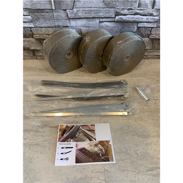 Lot of 3 Rolls of Exhaust Heat Shield Insulation Tape w/ Metal Ties
