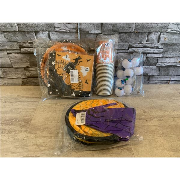Assorted Halloween Party Decorations Plates Cups and Napkins